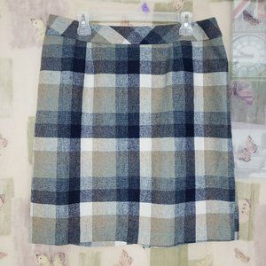 Gray brown plaid pencil straight wool blend career skirt